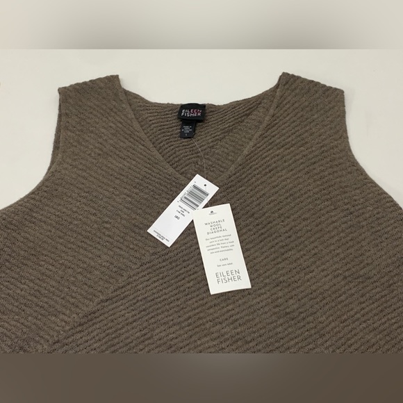 Women’s Large Diagonal Oak 100% Wool Crepe Sleeveless EILEEN FISHER Top - Picture 14 of 16